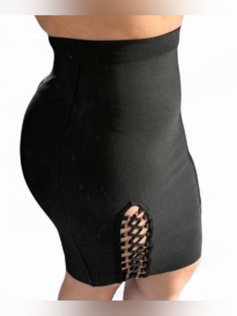 Fashion Nova High-Waist Black Bandage Mini Skirt with Lace-Up Detail